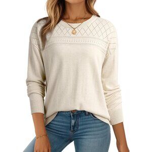 Women's Trendy Wool Crochet Sweaters Tops White Pullover Winter Lightweight